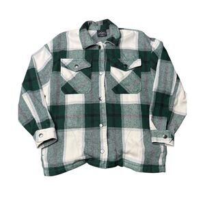 HFX Heavyweight Green White Plaid Wool Blend Shacket Small